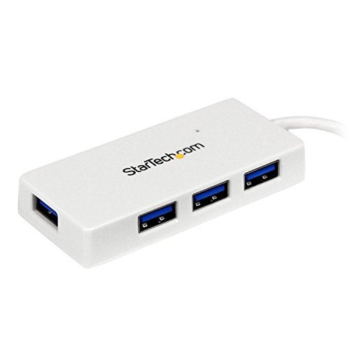 StarTech.com 4 Port USB 3.0 Hub - 5Gbps - Multi Port USB Hub w/ Built-in Cable - Powered USB 3.2 Gen 1 Extender for Your Laptop - White, TAA (ST4300MINU3W) - Image 1