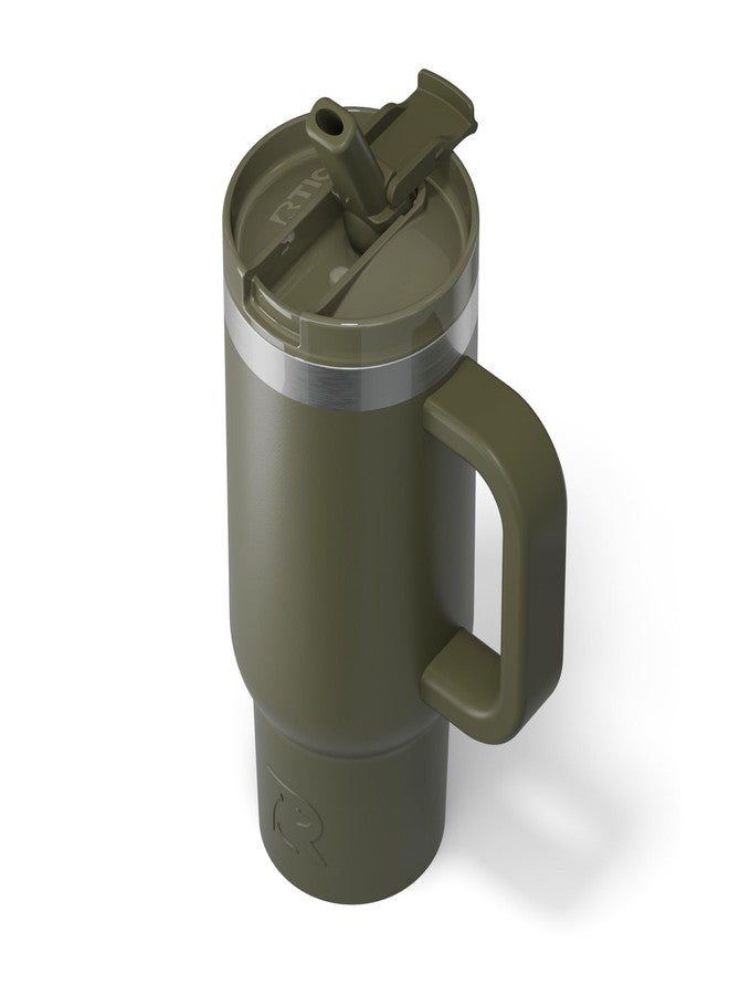 RTIC Little Road Trip Tumbler 16oz for Kids with Straw Lid and Handle, Ceramic Lined, Insulated Stainless Steel Travel Water Mug Cup, Leak-Proof, Olive - Image 1