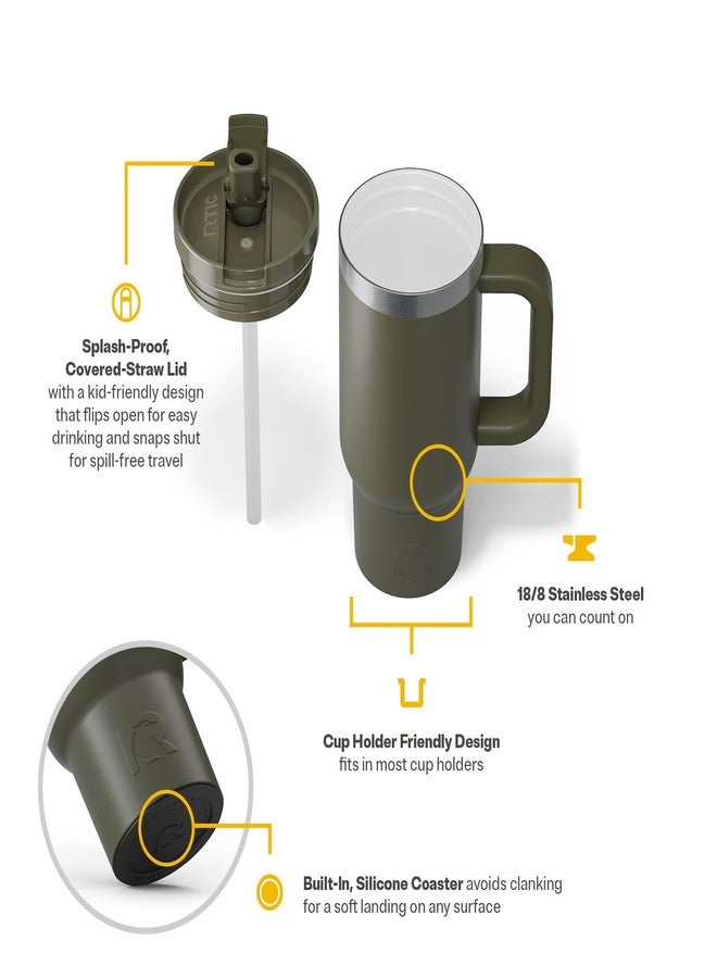 RTIC Little Road Trip Tumbler 16oz for Kids with Straw Lid and Handle, Ceramic Lined, Insulated Stainless Steel Travel Water Mug Cup, Leak-Proof, Olive - Image 4