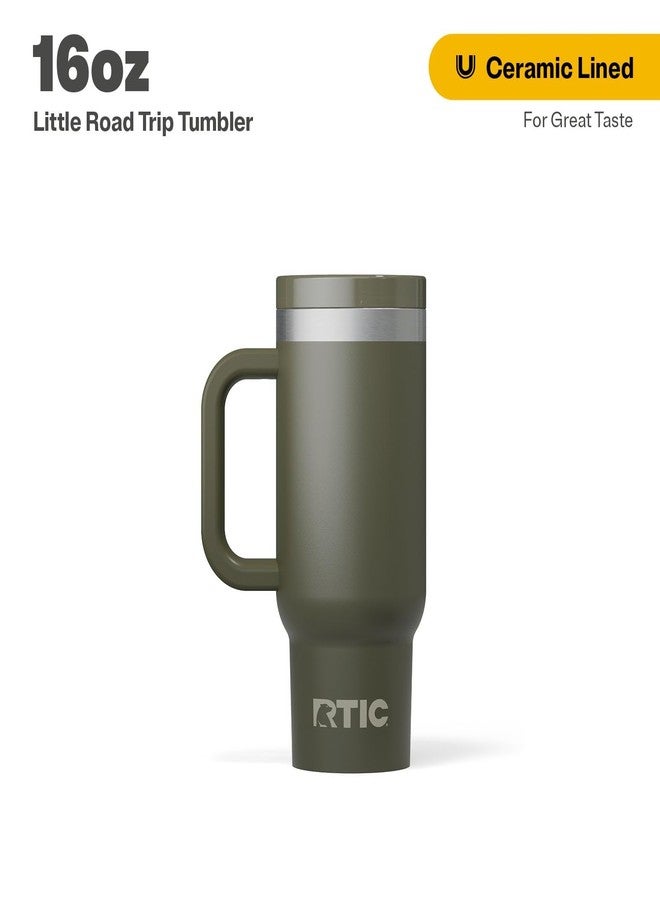 RTIC Little Road Trip Tumbler 16oz for Kids with Straw Lid and Handle, Ceramic Lined, Insulated Stainless Steel Travel Water Mug Cup, Leak-Proof, Olive - Image 2