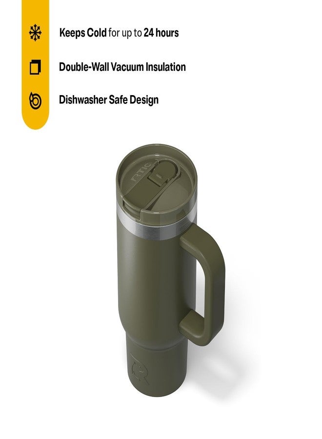 RTIC Little Road Trip Tumbler 16oz for Kids with Straw Lid and Handle, Ceramic Lined, Insulated Stainless Steel Travel Water Mug Cup, Leak-Proof, Olive - Image 3