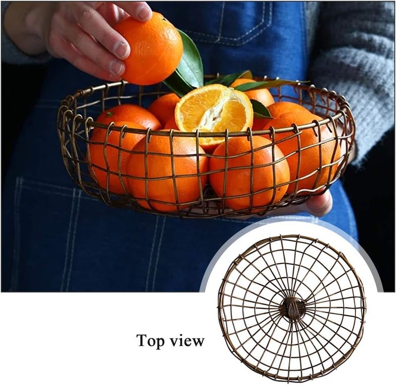 Hinmay Retro Iron Fruit Basket Handcrafted Rustic Farmhouse Wire Fruit Bowls Vintage Style Countertop Basket Bread Snack Vegetable Storage Basket for Kitchen Table Dining Decoration - Image 3