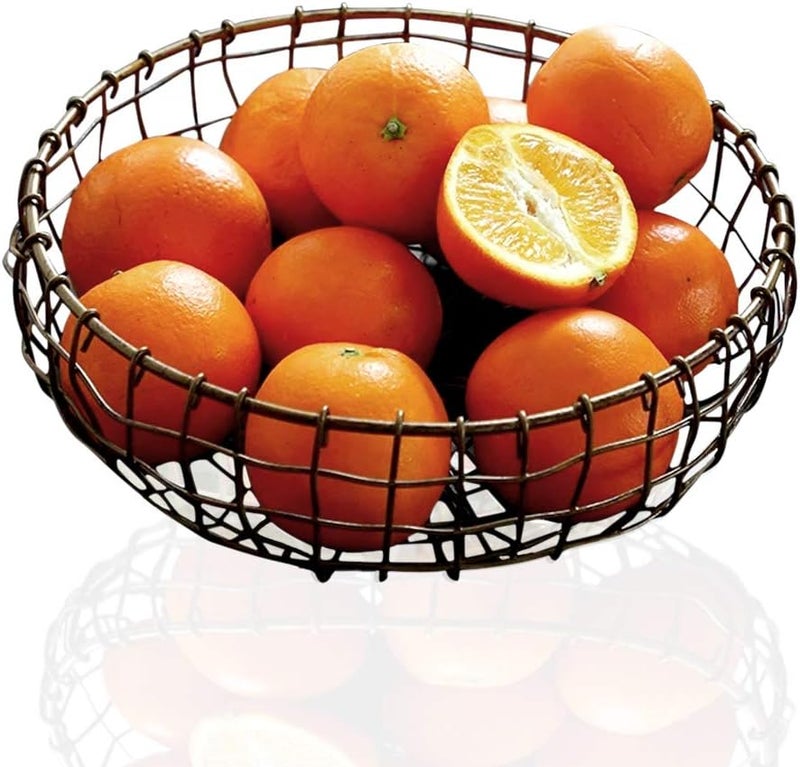 Hinmay Retro Iron Fruit Basket Handcrafted Rustic Farmhouse Wire Fruit Bowls Vintage Style Countertop Basket Bread Snack Vegetable Storage Basket for Kitchen Table Dining Decoration - Image 1