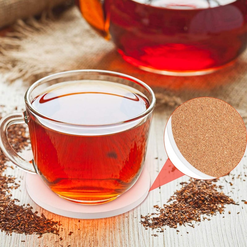 باتيلاي بلاط سيراميك دائري للحرف اليدوية، واقيات فناجين قهوة 4 بوصات، واقيات سيراميك بيضاء غير مطلية مع وسادات خلفية من الفلين للحبر أو صب الأكريليك، واقيات فناجين قهوة للاستخدام المنزلي، فسيفساء، مشاريع رسم، ديكوباج (48 قطعة) - Image 5