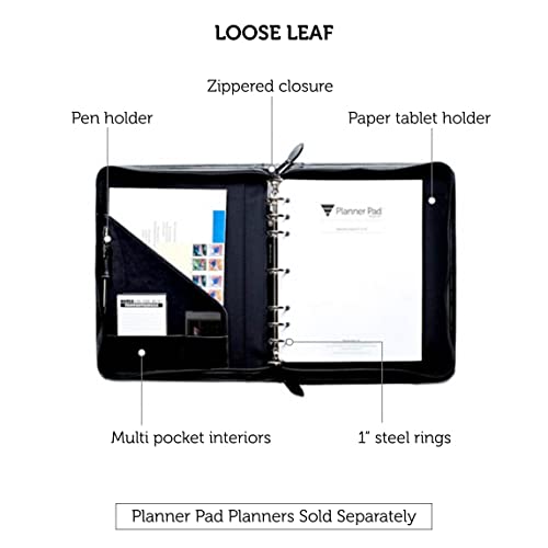 Planner Pad 7 Ring Loose Leaf Executive Size Cover, Fits 8 1/2” x 11” Size Planner Pages, Black Faux Leather - Image 3
