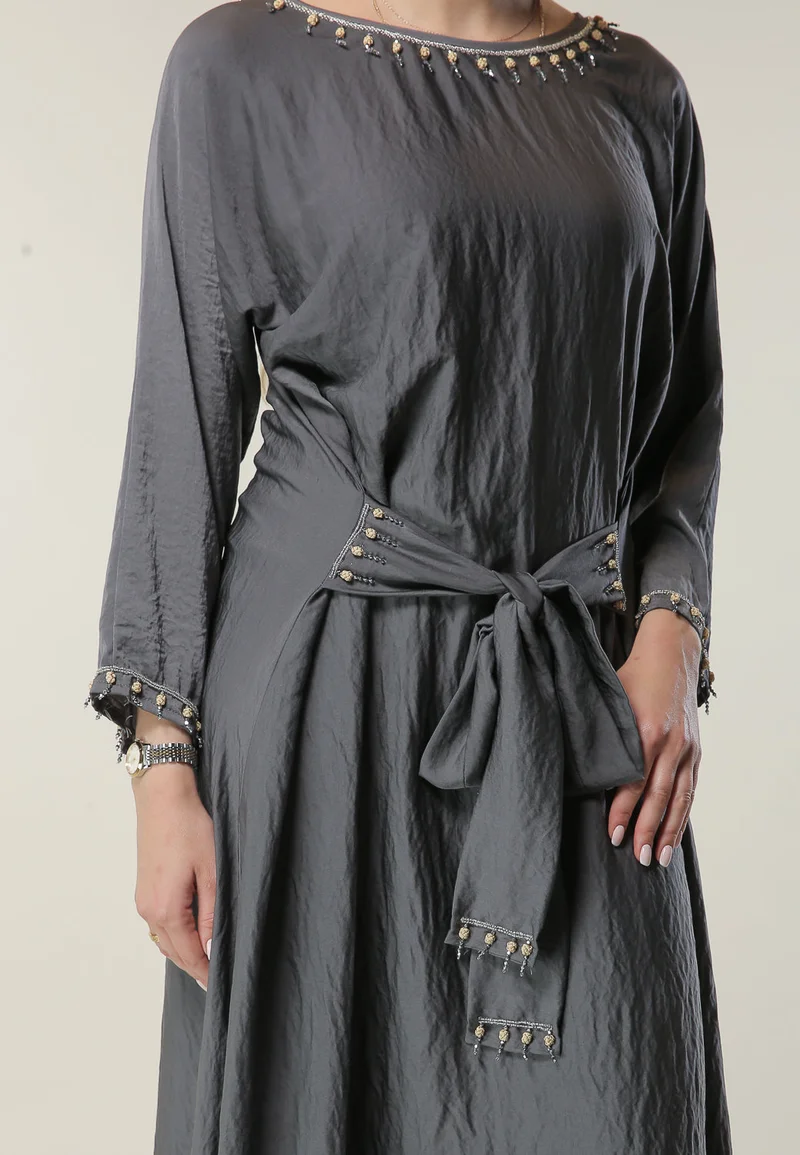 Moistreet  Tie Detailed Boat Neck Kaftan for Women | Best Price UAE