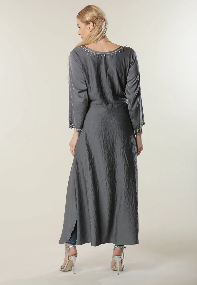 Moistreet  Tie Detailed Boat Neck Kaftan for Women | Best Price UAE