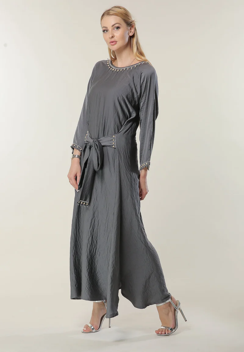 Moistreet  Tie Detailed Boat Neck Kaftan for Women | Best Price UAE