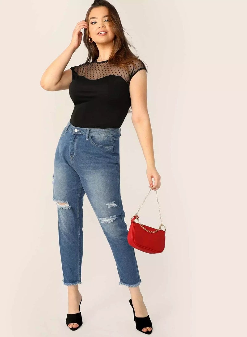 Plus Keyhole Back Dobby Mesh Sweetheart Top  - Image 5