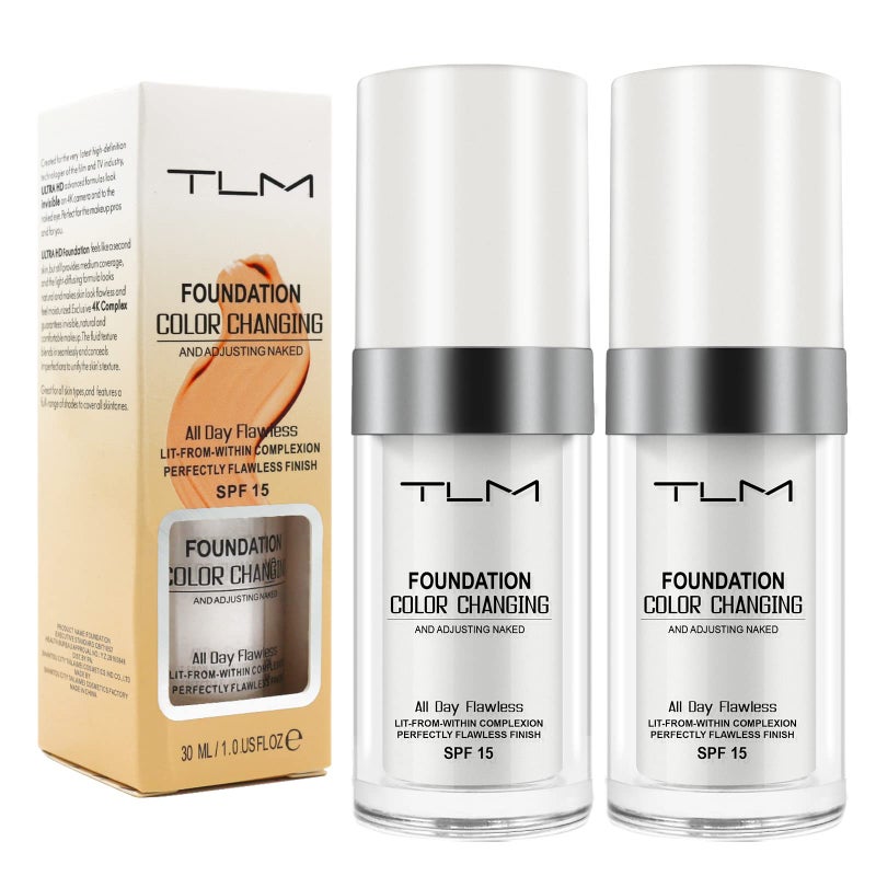 TLM YEUGSCKA Color Changing Foundation, 2 Pack, Liquid, Moisturizing, Sunscreen, 30ml - Image 1