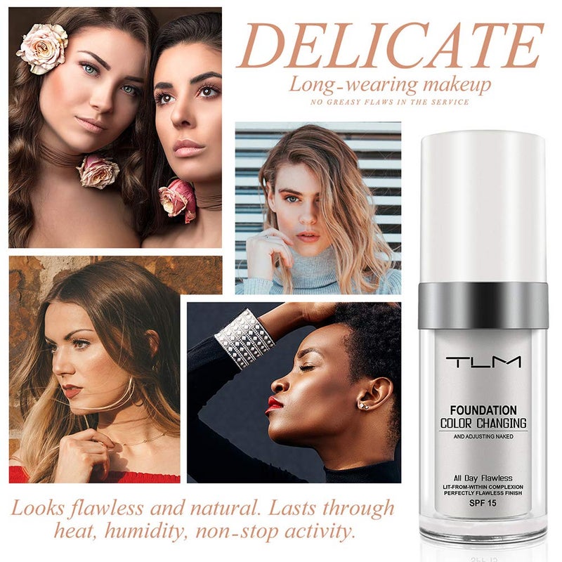 TLM YEUGSCKA Color Changing Foundation, 2 Pack, Liquid, Moisturizing, Sunscreen, 30ml - Image 4