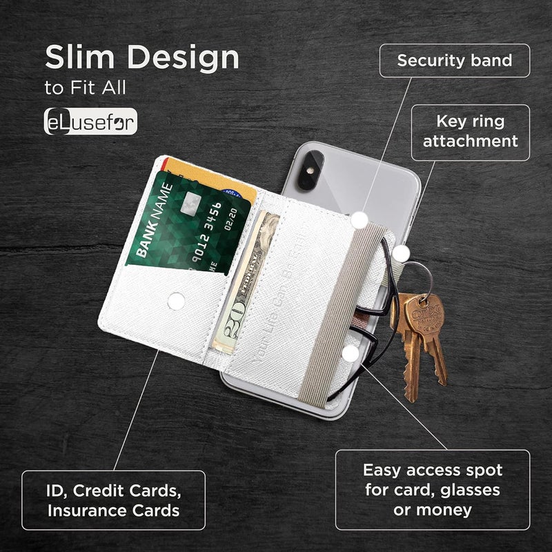 eLusefor Stick-On Phone Wallet for Back of iPhone or Android Case | 6 Sleeve Credit Card Holder - Pocket for Cards, Money & ID - Built-in Stand - Waterproof Material - Travel, Work & Life-Proof - Pearl - Image 2