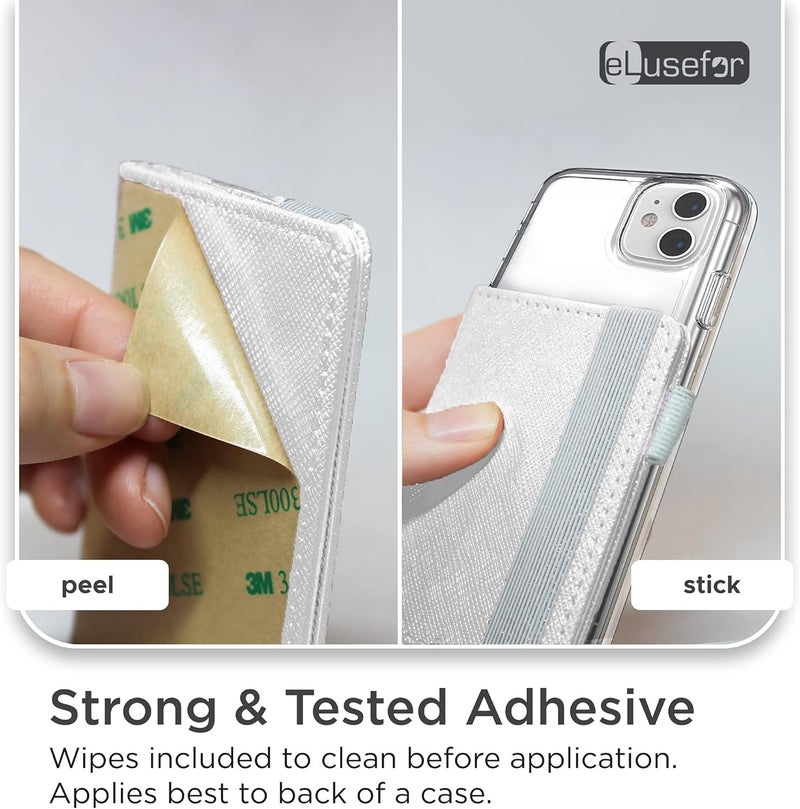 eLusefor Stick-On Phone Wallet for Back of iPhone or Android Case | 6 Sleeve Credit Card Holder - Pocket for Cards, Money & ID - Built-in Stand - Waterproof Material - Travel, Work & Life-Proof - Pearl - Image 3