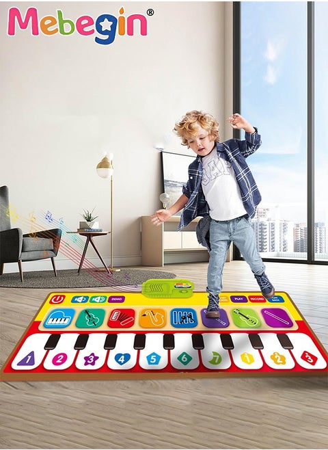 Musical Play Mat with 10 Piano Keys and 8 Instrument Keys, Foldable Piano Dance Mat with Demo and Record Function, Touch-sensitive Game Cushion, Multifunctional Educational Musical Toy for Kids Aged 3+, 80*30cm