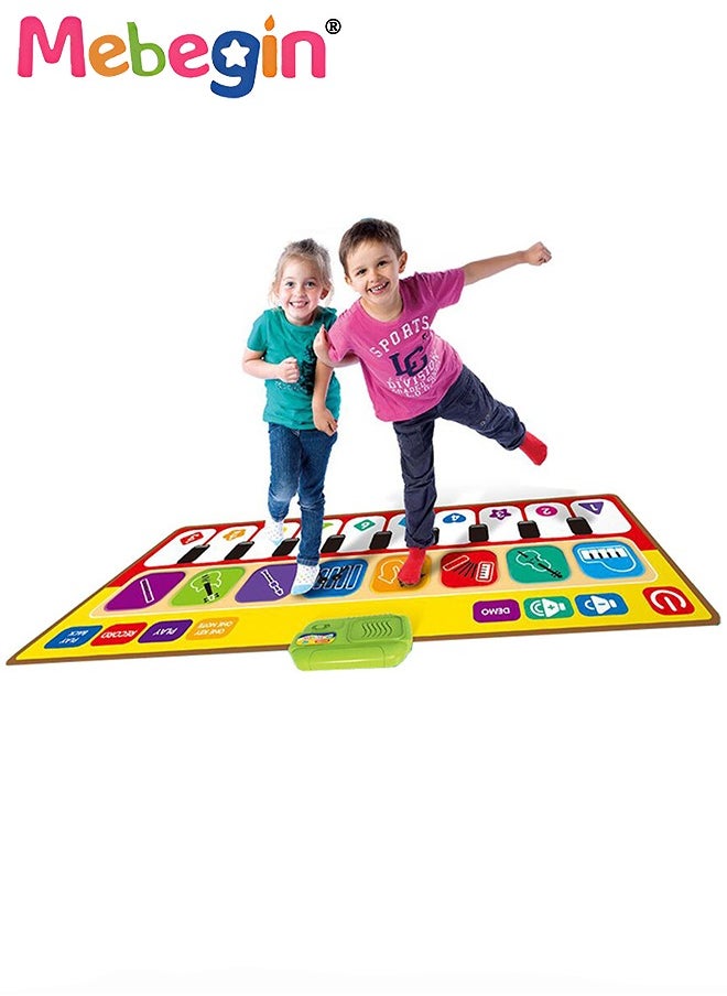 Musical Play Mat with 10 Piano Keys and 8 Instrument Keys, Foldable Piano Dance Mat with Demo and Record Function, Touch-sensitive Game Cushion, Multifunctional Educational Musical Toy for Kids Aged 3+, 80*30cm