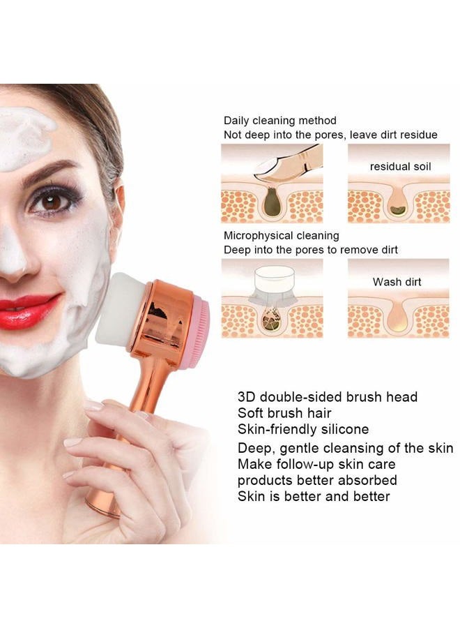Ymiko Manual Facial Cleansing Brush, 2-in-1 3D Facial Brush Double-Sided Face Deep Cleaning Massage Brush Manual Facial Cleansing Brush Skin Care Tool - Image 3