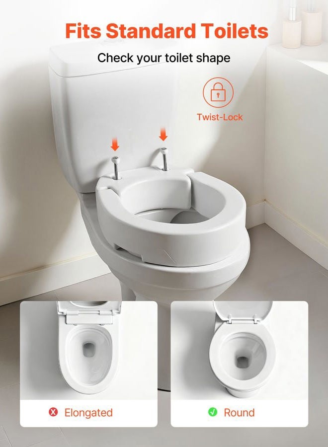 VEVOR Raised Toilet Seat, 300 lbs Load Capacity, 3.5-Inch Lift Height, Commode Elevated Toilet Seat Riser with Enlarged Opening for Seniors, Elderly, Handicap, Disabled, and Adults, Fits Round Bowl - Image 3
