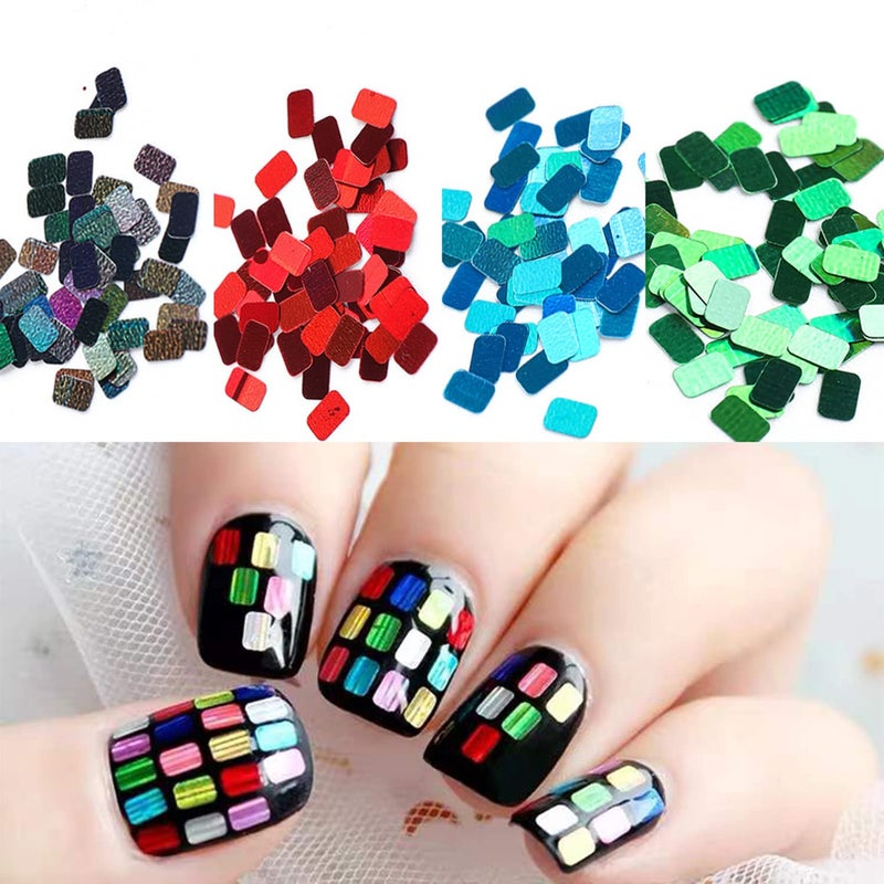 Vezocim Laser Square Glitter Nail Art Sequins, Holographic 3D 12 Colors Glitter Flakes Design, Rectangle Shape Nail Shiny Supplies for Women Girls Manicure Powder Charms Decorations, DIY Resin Nail Art Tips - Image 4