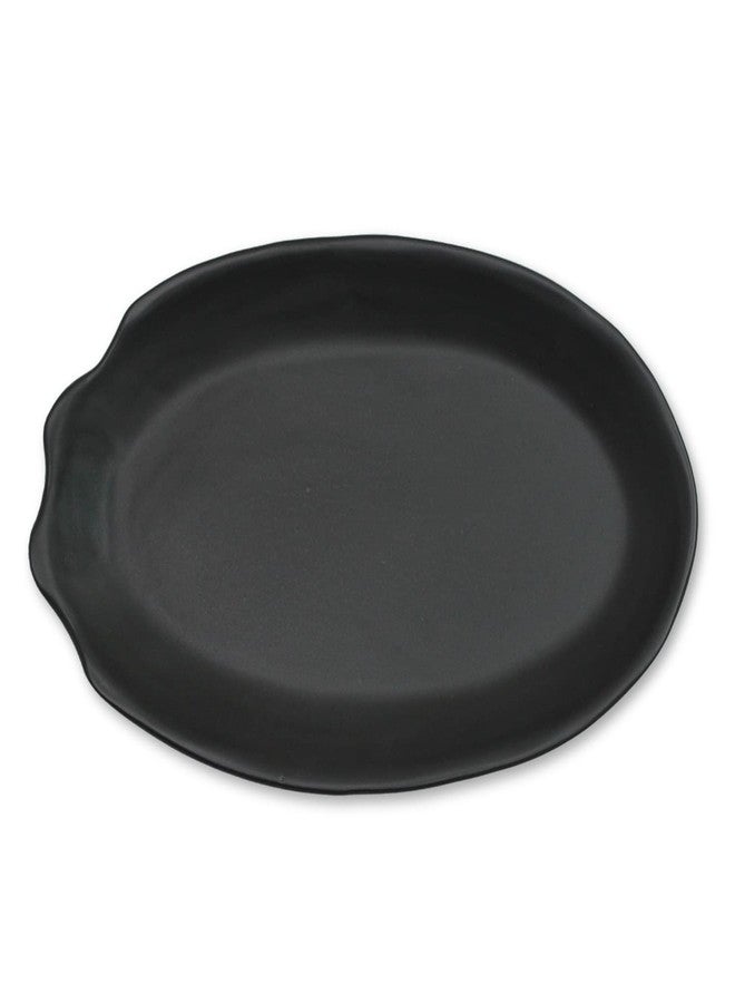 roro 11 Inch Handmade Ceramic Stoneware Dinner Plates in Matte Black (Set of 2) – Oval Design, Perfect for Elegant Dining, Plating, and Serving, Microwave, Oven & Dishwasher Safe - Image 3