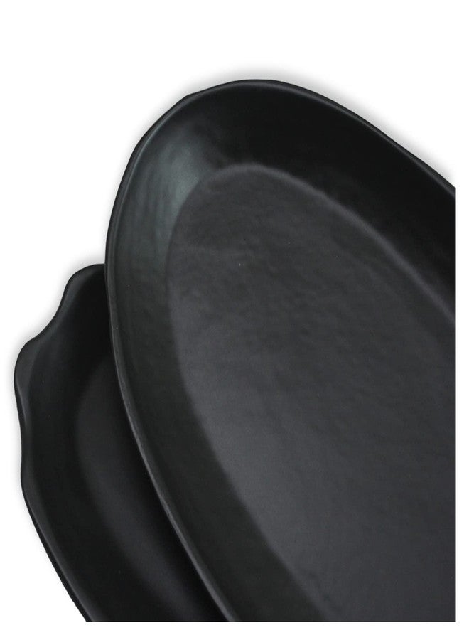 roro 11 Inch Handmade Ceramic Stoneware Dinner Plates in Matte Black (Set of 2) – Oval Design, Perfect for Elegant Dining, Plating, and Serving, Microwave, Oven & Dishwasher Safe - Image 2