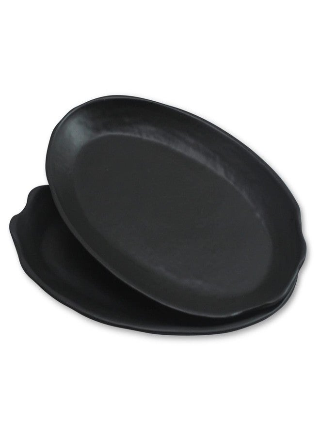 roro 11 Inch Handmade Ceramic Stoneware Dinner Plates in Matte Black (Set of 2) – Oval Design, Perfect for Elegant Dining, Plating, and Serving, Microwave, Oven & Dishwasher Safe - Image 1