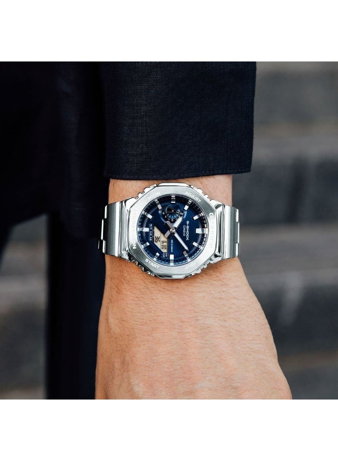 Casio Watches G-Shock Men “Stainless steel band One-touch tri-fold clasp-GM-2110D-2BDR, Silver, 49.3 × 44.4 × 11.8 mm - Image 3