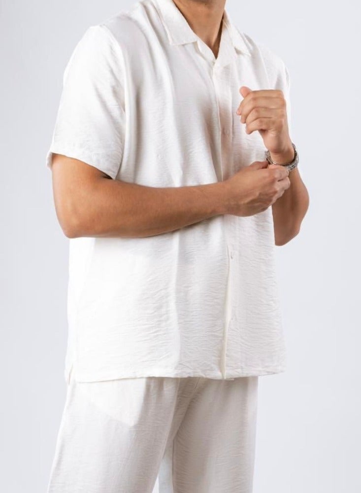 Short Sleeve Linen Shirt, Available in Beige, White, Black  - Image 1
