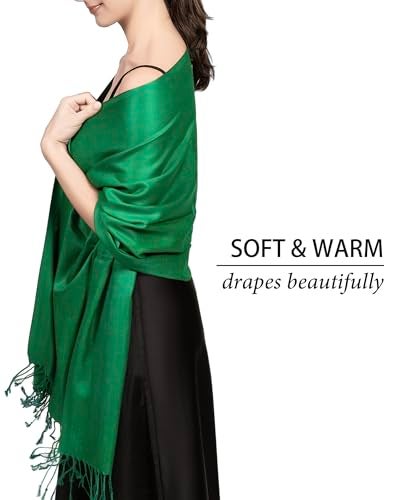 Achillea Soft Silky Pashmina Scarf for Women – Shawl Wrap for Evening Dresses, Bridesmaids, Weddings & Everyday Wear (Emerald Green) - Image 2