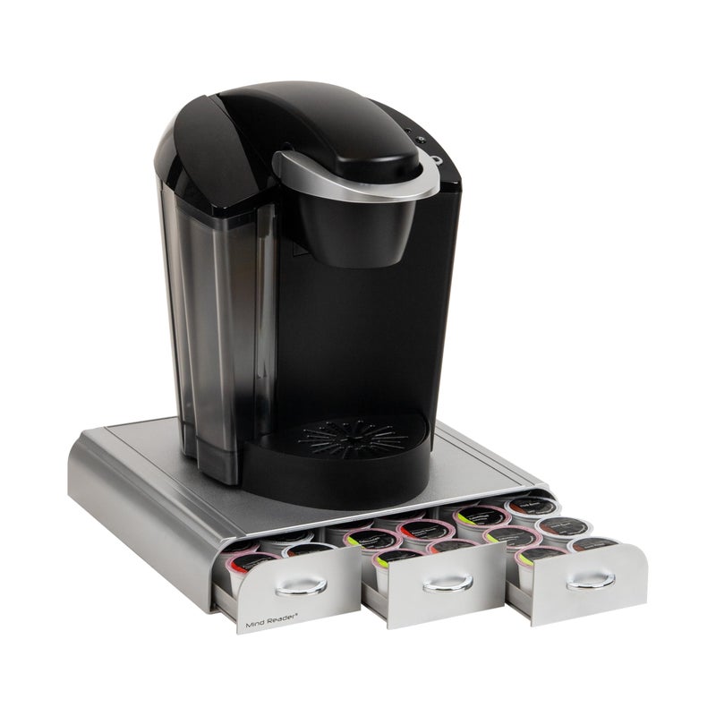Mind Reader Single Serve Coffee Pod Organizer with 3 Drawers 36 Pod Capacity Countertop 135L x 1225W x 25H Silver