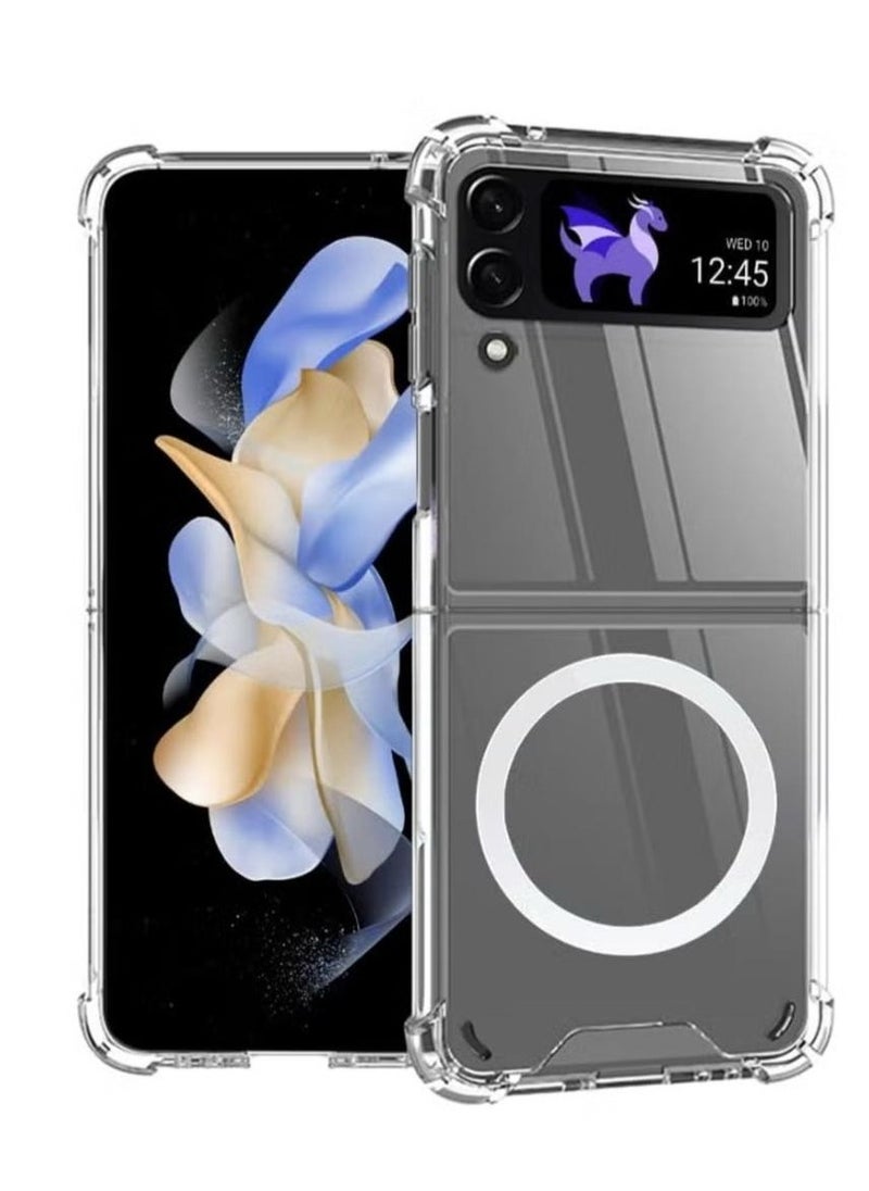 Magnetic - Samsung Galaxy Z FLIP 4, Magnetic Case, Compatible with MagSafe Wireless Charging, Anti-Scratch Bumper Cover (Clear), TPU - PC - Image 1