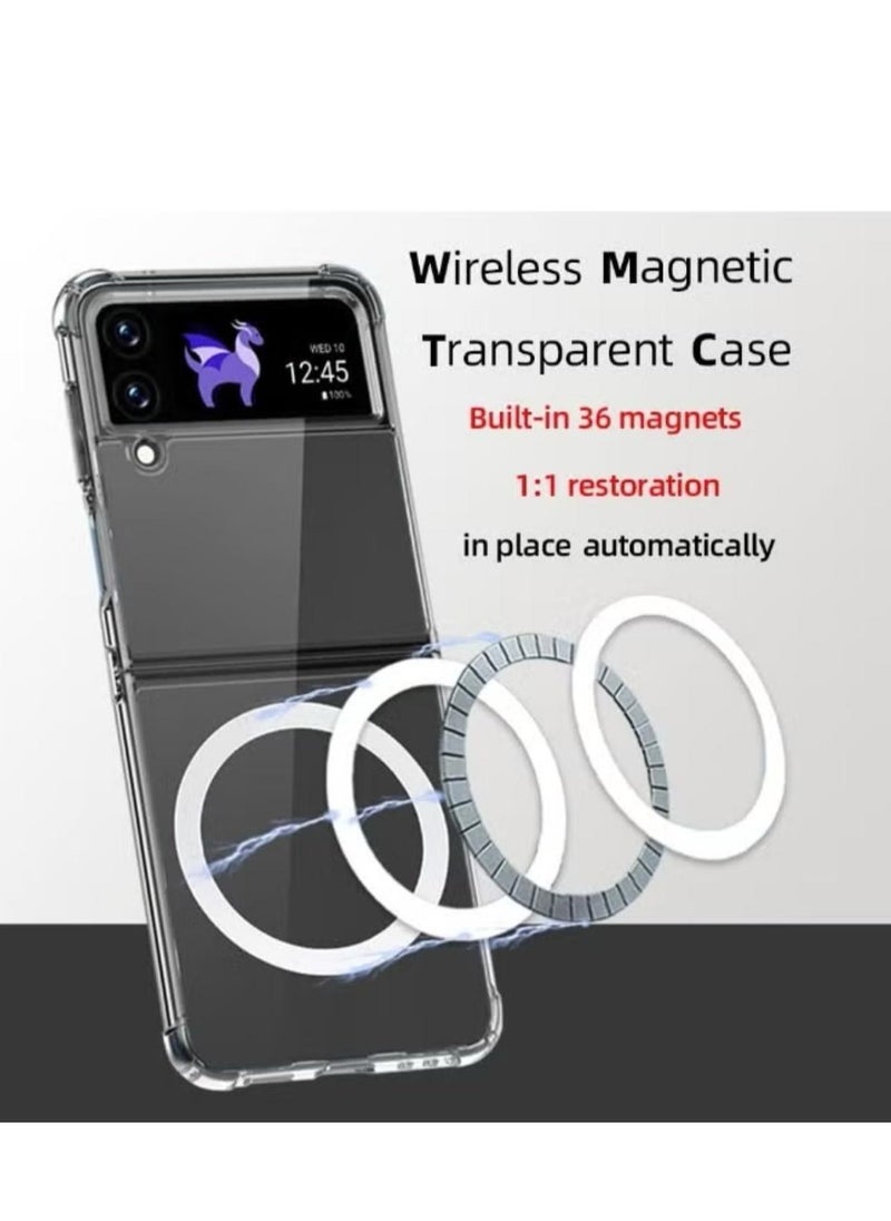 Magnetic - Samsung Galaxy Z FLIP 4, Magnetic Case, Compatible with MagSafe Wireless Charging, Anti-Scratch Bumper Cover (Clear), TPU - PC - Image 1