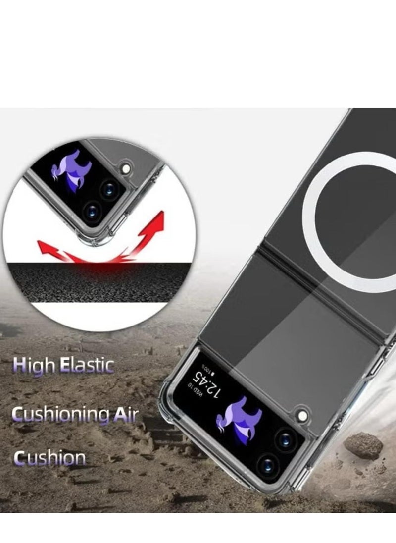 Magnetic - Samsung Galaxy Z FLIP 4, Magnetic Case, Compatible with MagSafe Wireless Charging, Anti-Scratch Bumper Cover (Clear), TPU - PC - Image 1