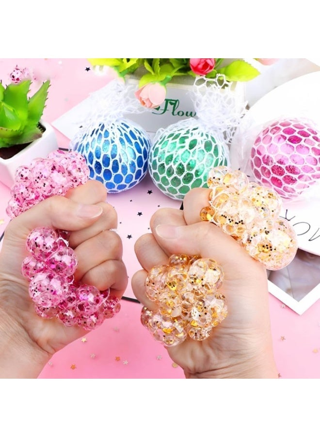 4PCS Fancy Glitter Sparkling Squishy Mesh Ball Stress Relief Squeeze Bling ball Anti-Stress Relief Toy (Random Colors) - Image 2