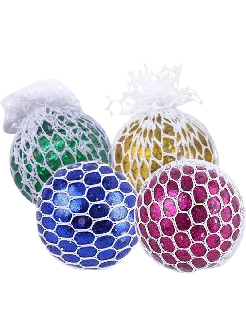 4PCS Fancy Glitter Sparkling Squishy Mesh Ball Stress Relief Squeeze Bling ball Anti-Stress Relief Toy (Random Colors) - Image 1