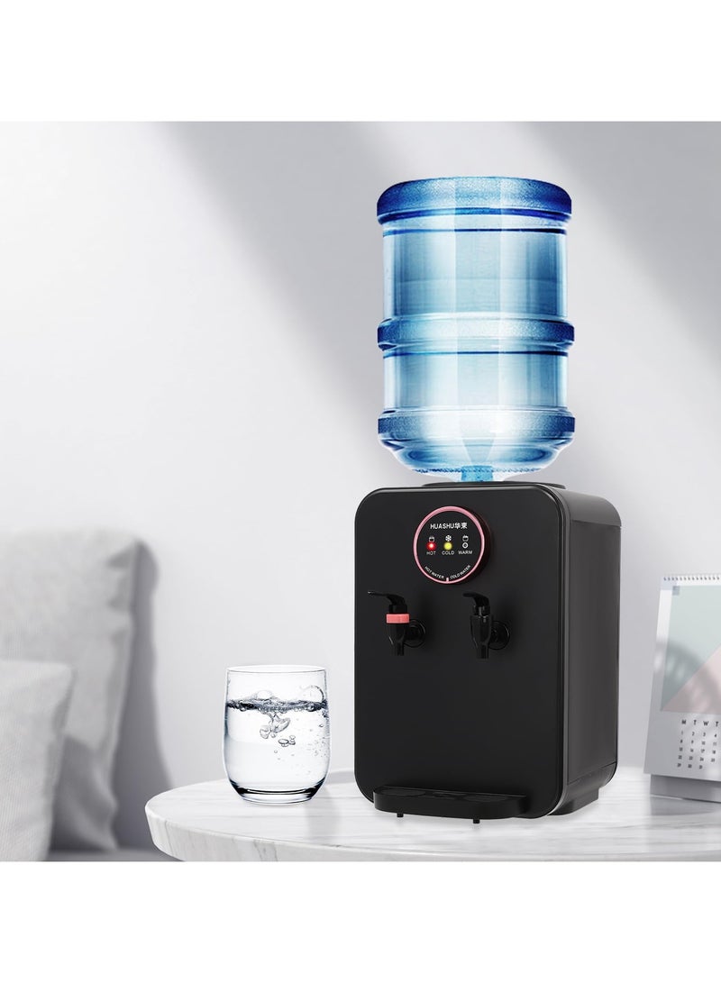 XiuWoo 3 Temperature Setting Hot Warm Cold Desktop Water Cooler Dispenser, 500W Top Loading Countertop Water Coolers Drinking Fountain Portable Water Warmer for Home Bedroom Studio Office Dormitory,Black - Image 1