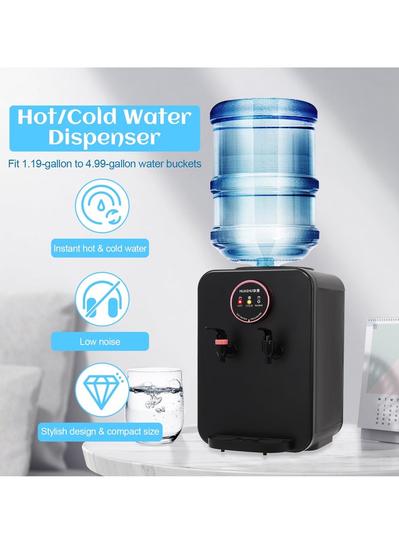 XiuWoo 3 Temperature Setting Hot Warm Cold Desktop Water Cooler Dispenser, 500W Top Loading Countertop Water Coolers Drinking Fountain Portable Water Warmer for Home Bedroom Studio Office Dormitory,Black - Image 2