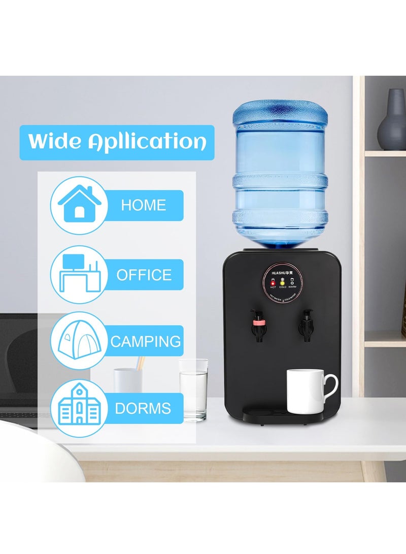 XiuWoo 3 Temperature Setting Hot Warm Cold Desktop Water Cooler Dispenser, 500W Top Loading Countertop Water Coolers Drinking Fountain Portable Water Warmer for Home Bedroom Studio Office Dormitory,Black - Image 5