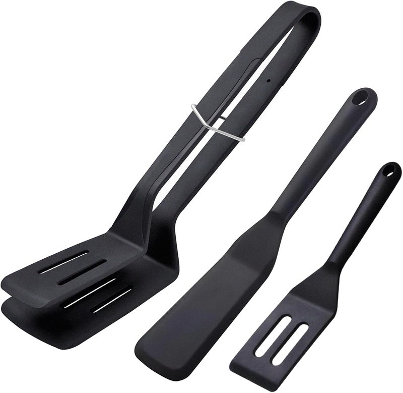 KIBBEH 3 Pack Heat Resistant Silicone Slotted Cooking Spatula Set, Multipurpose BBQ Clamp for Gripper Bread Clip, Fried Steak Clamp, Flipping Fish, Toast Salad Tongs - Image 1