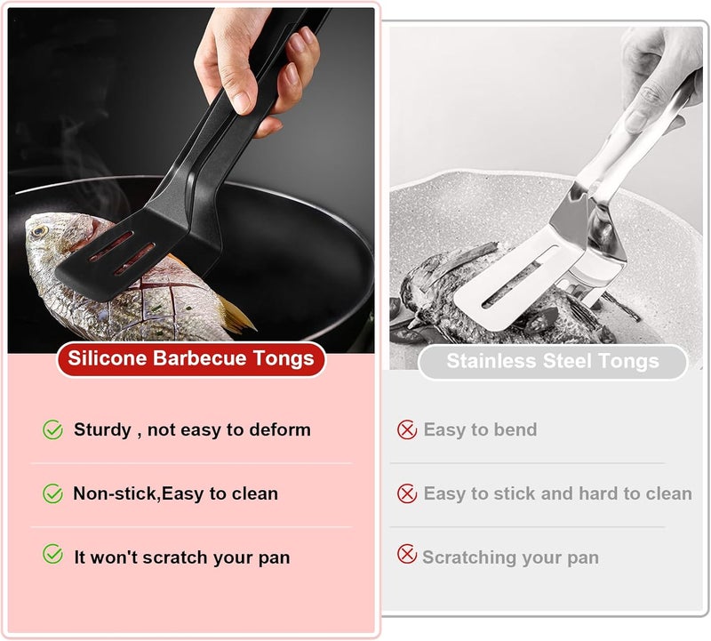 KIBBEH 3 Pack Heat Resistant Silicone Slotted Cooking Spatula Set, Multipurpose BBQ Clamp for Gripper Bread Clip, Fried Steak Clamp, Flipping Fish, Toast Salad Tongs - Image 3