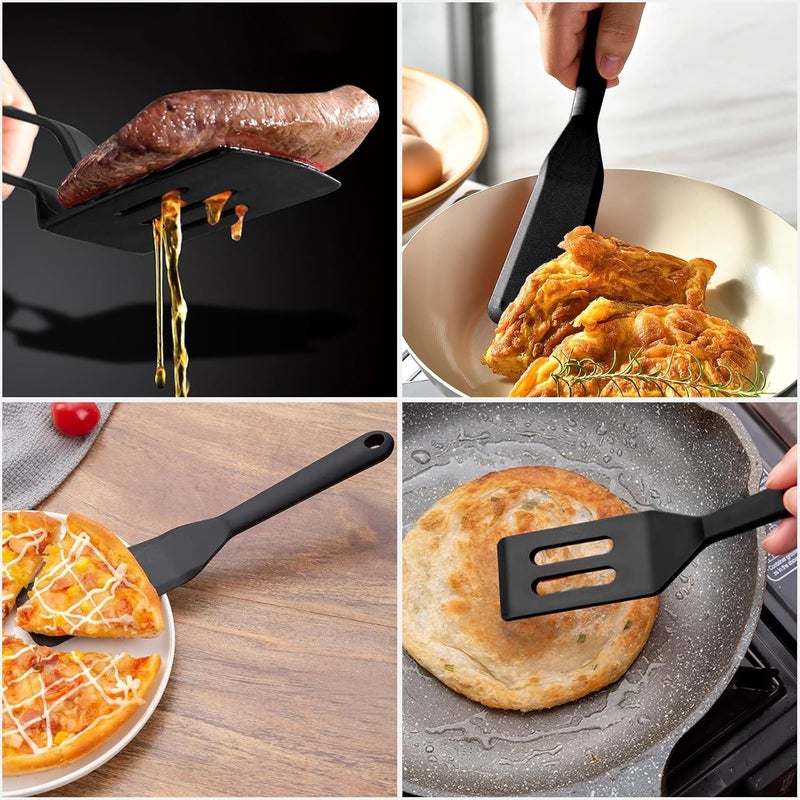 KIBBEH 3 Pack Heat Resistant Silicone Slotted Cooking Spatula Set, Multipurpose BBQ Clamp for Gripper Bread Clip, Fried Steak Clamp, Flipping Fish, Toast Salad Tongs - Image 2