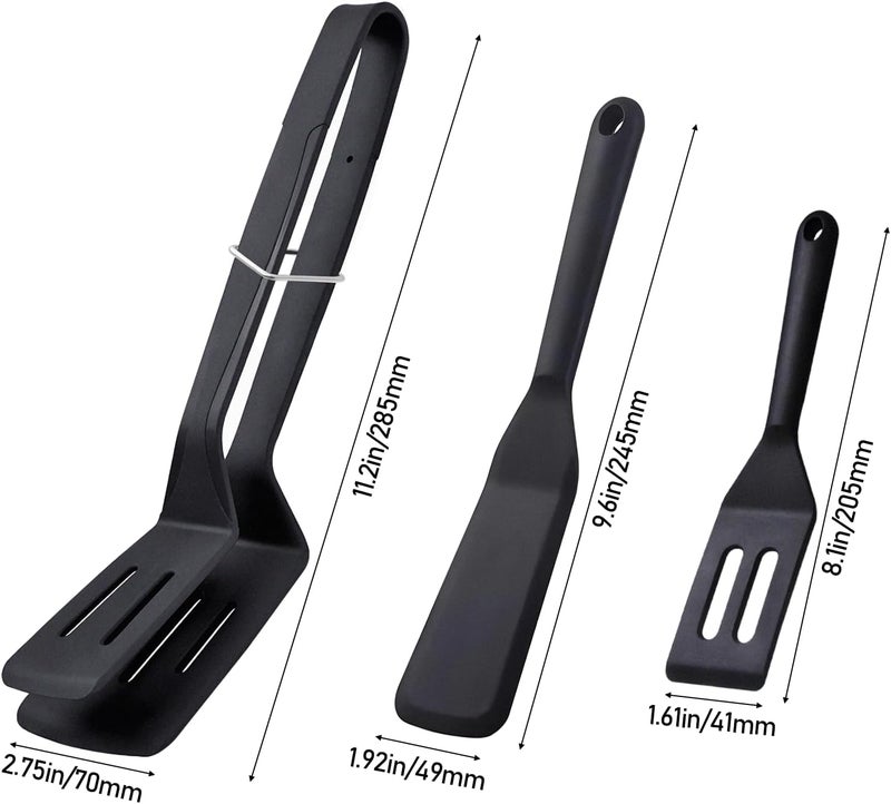 KIBBEH 3 Pack Heat Resistant Silicone Slotted Cooking Spatula Set, Multipurpose BBQ Clamp for Gripper Bread Clip, Fried Steak Clamp, Flipping Fish, Toast Salad Tongs - Image 4