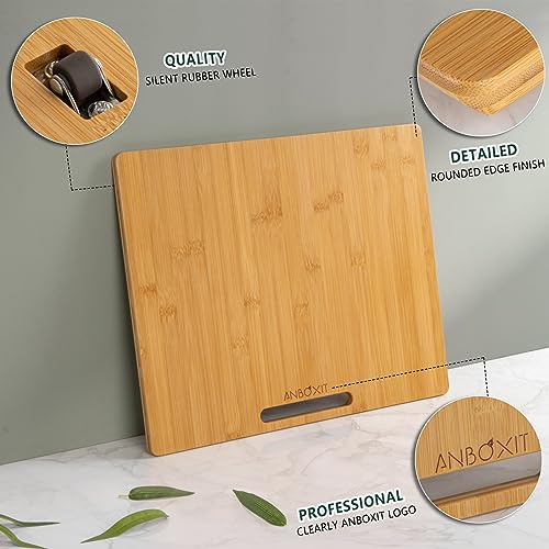ANBOXIT Bamboo Appliance Slider, Sliding Tray for Coffee Maker, Kitchen Countertop Appliance Rolling Tray, Coffee Pot Slider Tray with Rubber Wheels, Wide - Large (13"D x 16"W) - Image 3