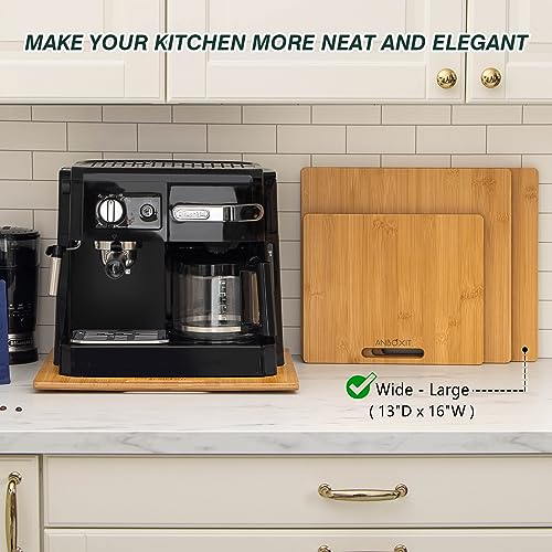 ANBOXIT Bamboo Appliance Slider, Sliding Tray for Coffee Maker, Kitchen Countertop Appliance Rolling Tray, Coffee Pot Slider Tray with Rubber Wheels, Wide - Large (13"D x 16"W) - Image 4