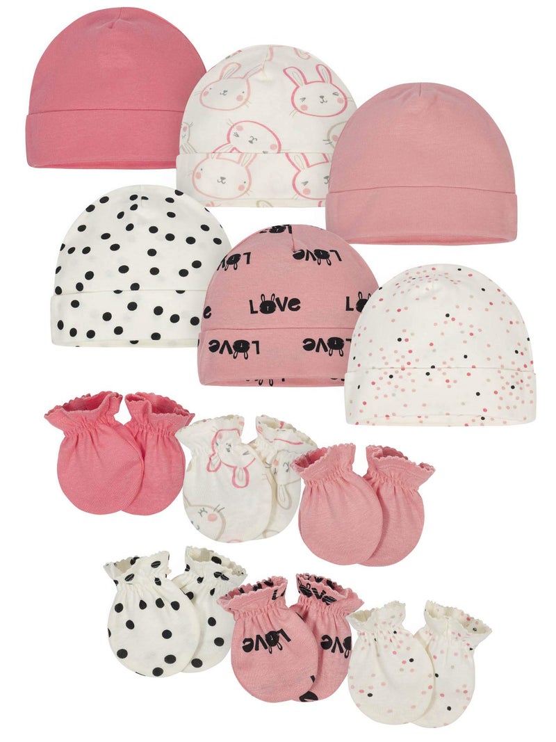 Onesies Brand Onesies Brand Unisex Baby 12Piece Cap and Mitten Set Pink Bunny Newborn US 