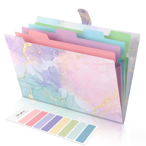SKYDUE Expanding File Folder with 5 Pockets Cute Accordion File Organizer Letter Size Filing Folder Letter Size Folders for Documents School Office Supplies Marble Pink - Image 1
