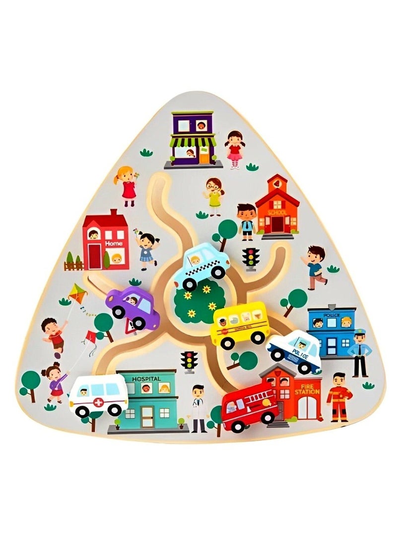 Pairing Maze & Assemble Cognitive Wooden Puzzles for Toddlers, Teacher Parents Early Learning Support Tools, Montessori Motor & Sensory Skill Development Shape Matching Toys (Traffic Track Pattern)  - Image 1