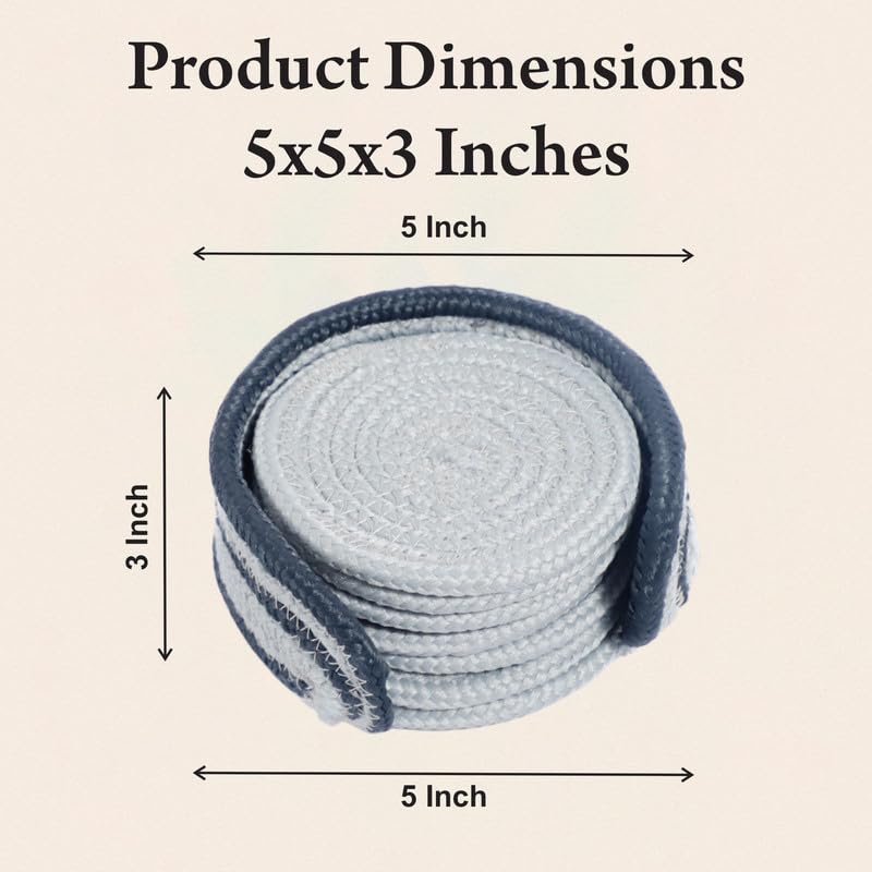AURKA Handmade Cotton Coaster Set of 6 with Holder (Beige, 10 cm)|Round Braided Drink Mats for Hot & Cold Beverages|Eco-Friendly Absorbent Table Protectors|Decorative Tea, Coffee & Dining Coasters - Image 3
