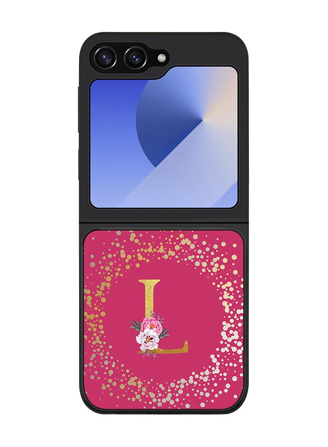 Stylizedd Rugged Black edge case for Samsung Galaxy Z Flip7 FE, Slim fit Case Cover - Custom Monogram Initial Letter Floral Pattern Alphabet - L ( Deep Pink Rose ) - Image 1