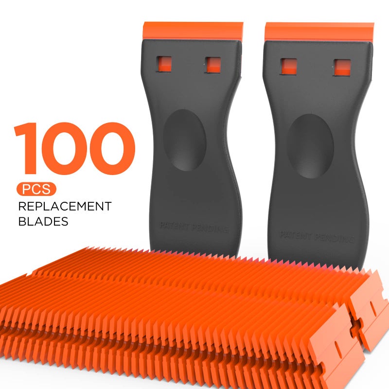 HELEMAN Plastic Razor Blades Scraper Tool - 2 Pack Wall Paint Remover with 100 PCS Blades Kit No Scratch Car Window Glass Wood Sticker Removal Floor Stove Kitchen Vinyl Adhesive Decal Tape Cleaning - Image 4