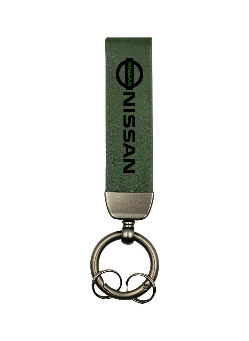 Nissan High Quality Metal & PU Leather Home Key Chain Car Key Chain NISSAN Green  - Image 2